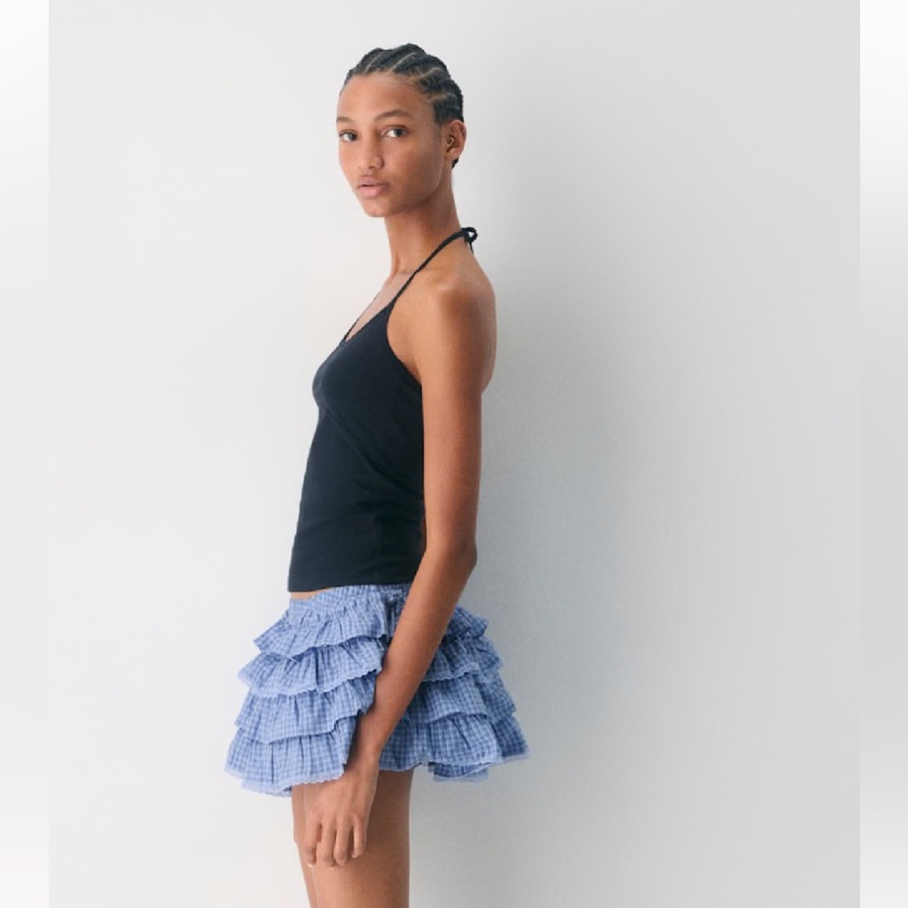NWT Aritzia Blue Theo poplin Tiered Mini Skirt size xs - Picture 4 of 12